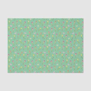 Papier Mousseline Tulipes et papillons Motif vert
