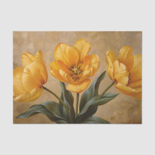 Papier Mousseline Tulipes jaunes sur la peinture à l'huile d'or Déco