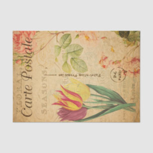 Papier Mousseline Tulipes vintages rouges et jaunes Fleurs florales