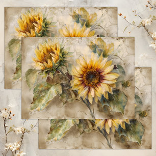 PAPIER MOUSSELINE TURBINES DE TOURNESOL VINTAGE DECOUPAGE FLORAL