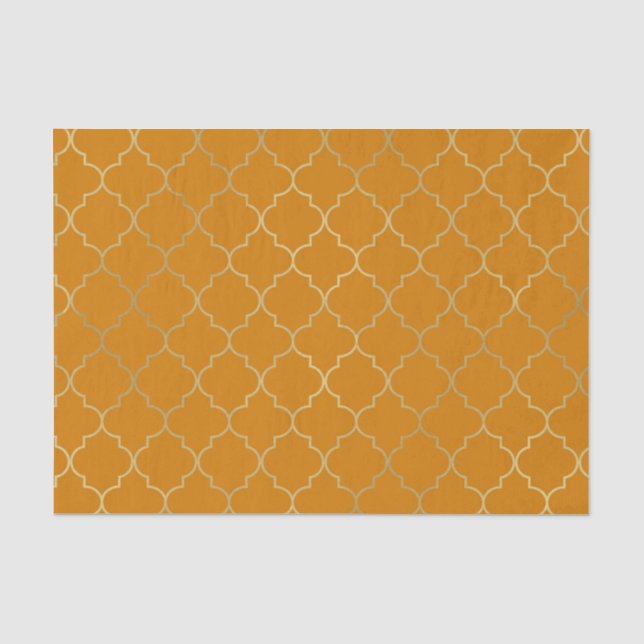 Papier Mousseline Turmeric Jaune & Gold Quatrefoil Motif Party (Recto)