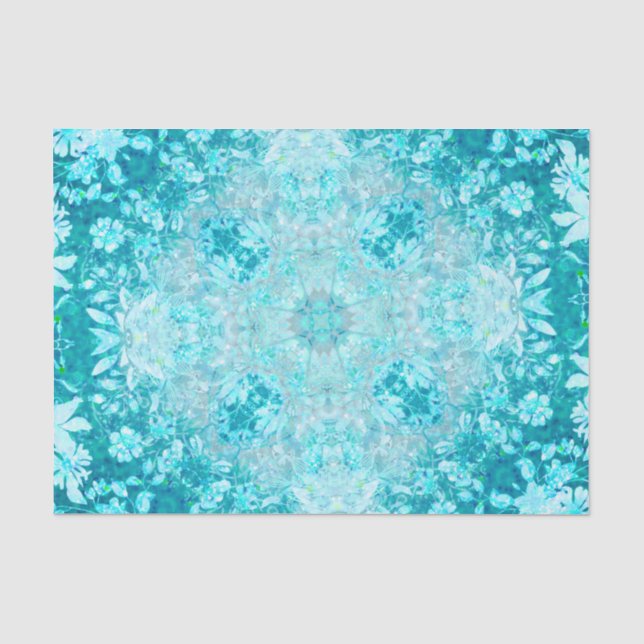Papier Mousseline Turquoise Aqua Blue Floral (Recto)