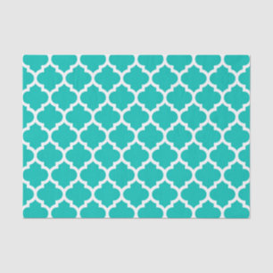 Papier Mousseline Turquoise Blanc Marocain Quatrefoil Trellis Motif 