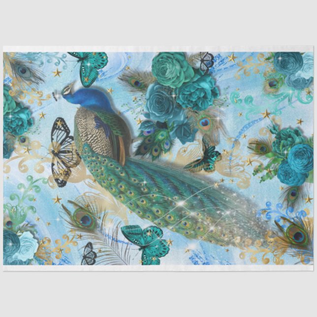 Papier Mousseline Turquoise bleu Aqua Peacock Découpage papier de pa (Recto)
