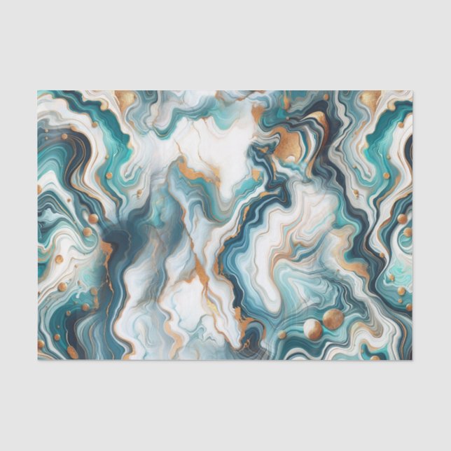 Papier Mousseline Turquoise Bleu Or Blanc Marbre moderne Agate Maria (Recto)