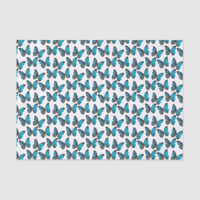 Papier Mousseline Turquoise Blue Rainforest Butteflies Motif (Recto)