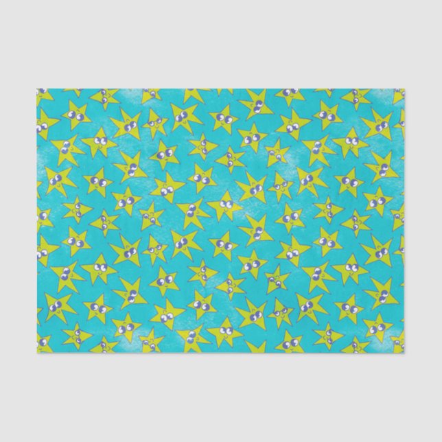 Papier Mousseline Turquoise d'Emoji amusant avec les étoiles du visa (Recto)