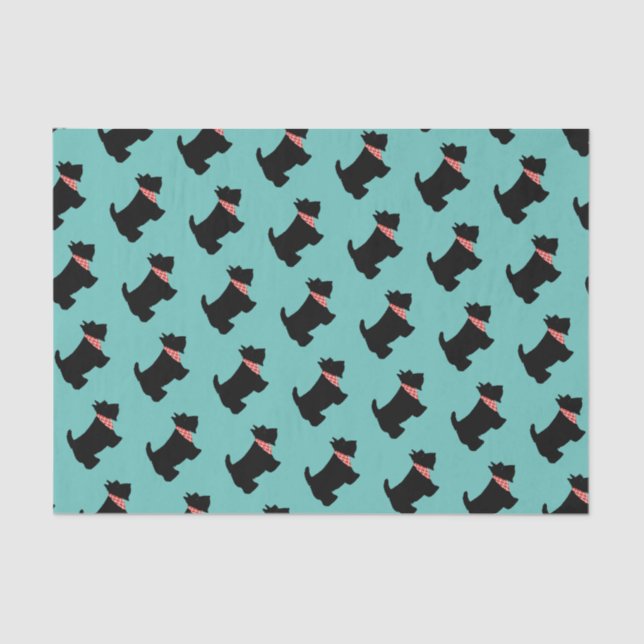 Papier Mousseline Turquoise écossais Terrier Black Scottie Dog Red S (Recto)