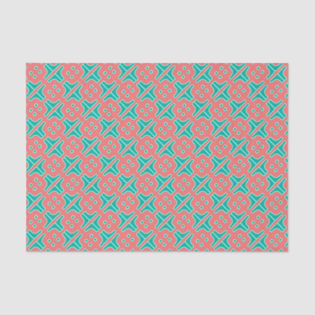 Papier Mousseline Turquoise et corail Motif unique (Recto)