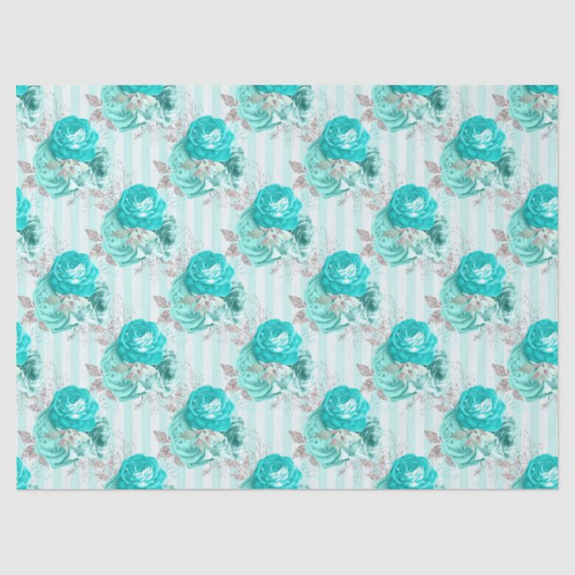 Papier Mousseline Turquoise Floral Series Design 3 Tissu Papier (Recto)