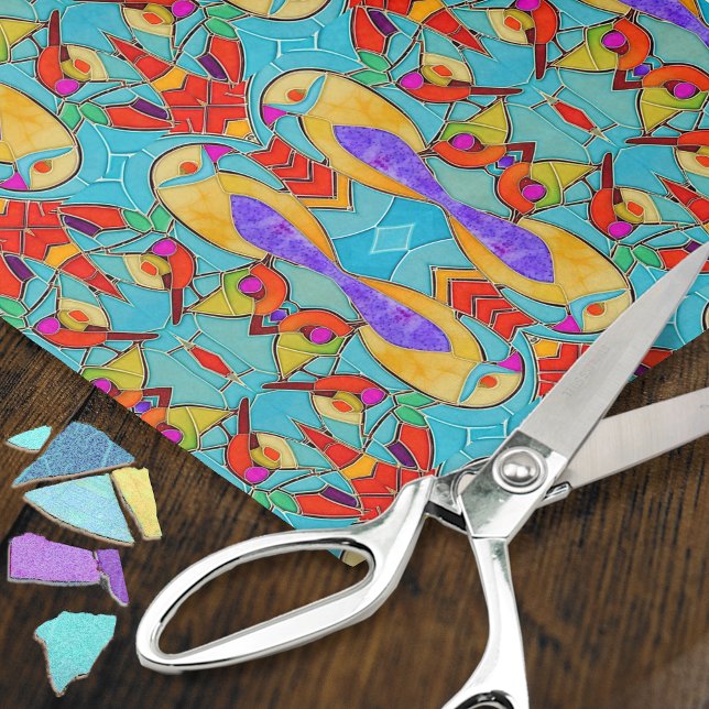 Papier Mousseline Turquoise Lovebird Mosaic - Romantique pour couple (Créateur téléchargé)