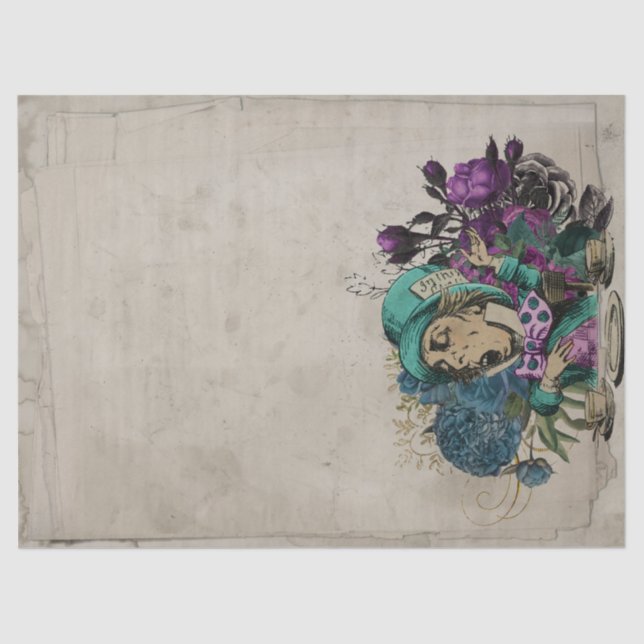 Papier Mousseline Turquoise Mad Hatter Alice au pays des merveilles  (Recto)