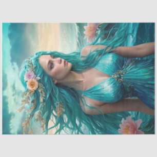 Papier Mousseline Turquoise Mermaid of the Sea decoupage paper v1