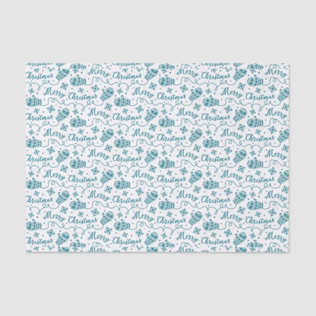 Papier Mousseline Turquoise Mittens et Motif de Noël Snowflake (Recto)