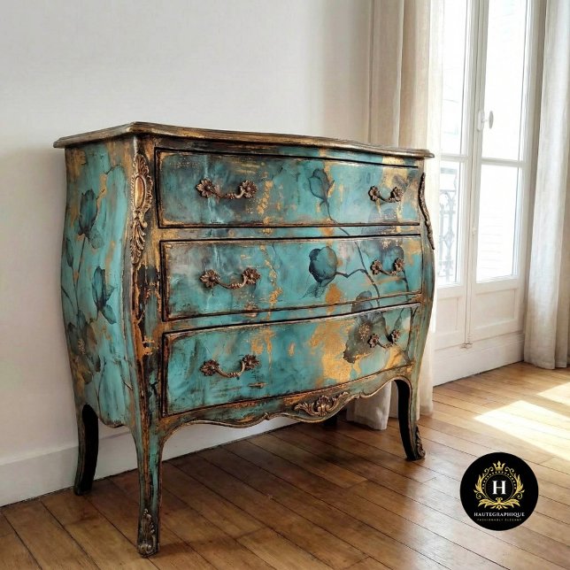 Papier Mousseline Turquoise rustique et or floral (Créateur téléchargé)