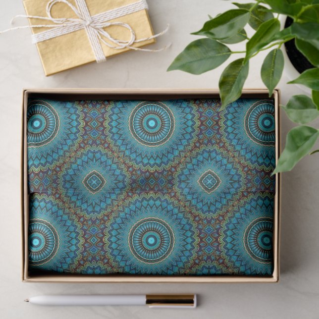 Papier Mousseline Turquoise Turquoise Vert Mandala Round Star Motif (Cadeau)