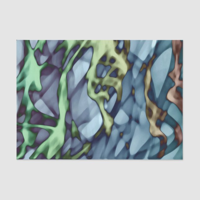 Papier Mousseline Turquoise Vert Jaune Orange Or Rouge Art Abstrait  (Recto)