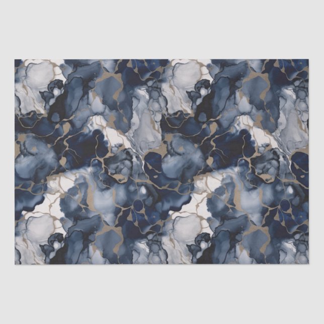 Papier Mousseline Twilight Navy bleu et gris avec l'or antique (Recto)