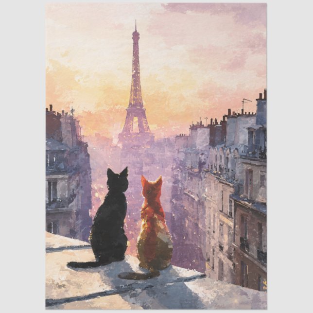 Papier Mousseline Two Cats On A Paris Rooftop (Recto)