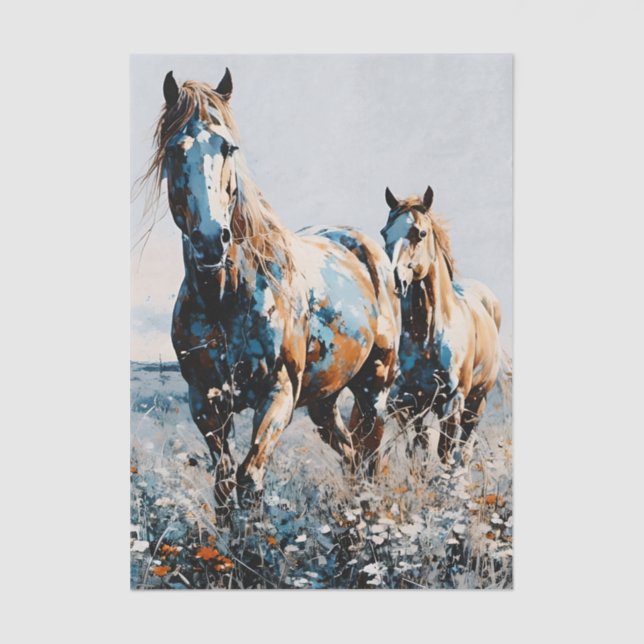 Papier Mousseline Two Paint Horses decoupage  (Recto)