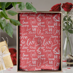 Papier Mousseline Typographie d'amour rouge blanc Saint-Valentin