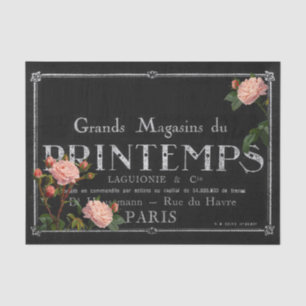 Papier Mousseline Typographie française Rose vintage Découpage noir