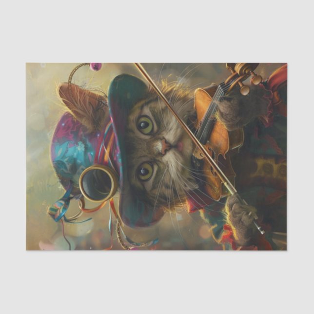 Papier Mousseline Un chat assaisonné jouant à un violon (Recto)