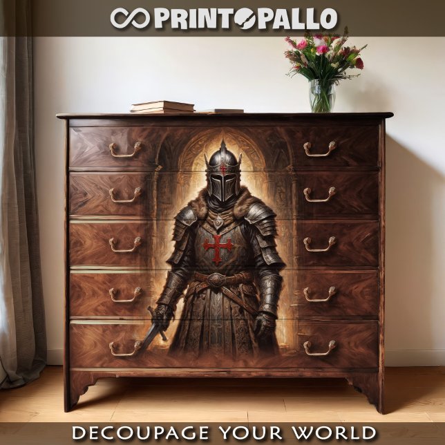 Papier Mousseline Un chevalier croisé tenant l'épée dans une crypte (Créateur téléchargé)