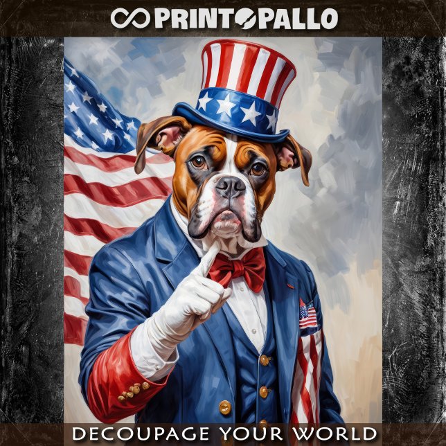 Papier Mousseline Un chien de boxe comme Oncle Sam avec drapeau amér (Créateur téléchargé)