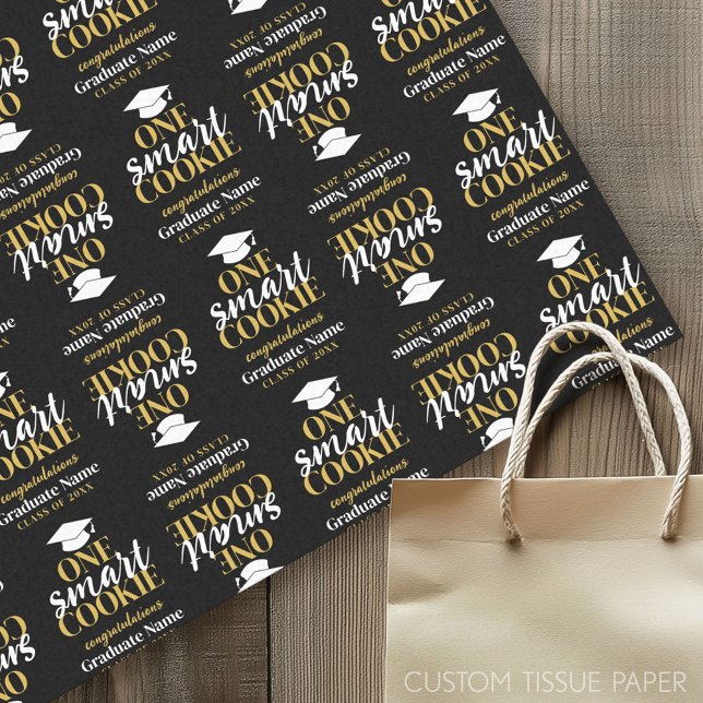 Papier Mousseline Un cookie intelligent - Moderne Black Gold Graduat (Graduation Tissue Paper)