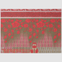 un motif à croix avec fleurs rouges et vignes