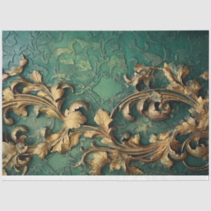 Papier Mousseline Un ornement baroque d'or épais éclaire le vert éme