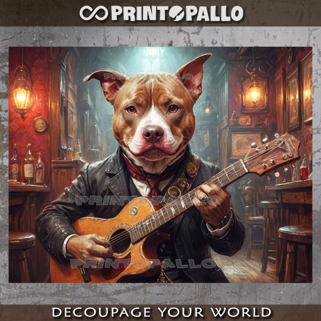 Papier Mousseline Un Pitbull élégant jouant de la guitare au pub - (Créateur téléchargé)