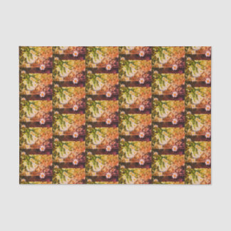 Papier Mousseline Un pot bleu et blanc de marguerites sauvages sur u