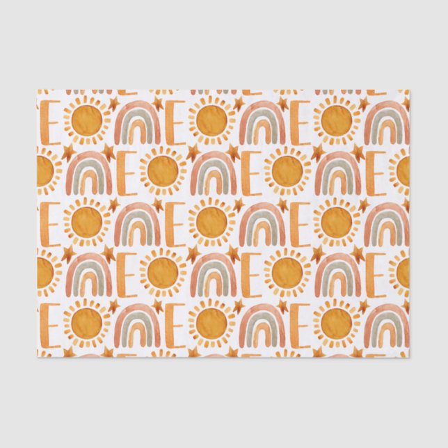 Papier Mousseline Un premier anniversaire aquarelle Boho arc-en-ciel (Recto)