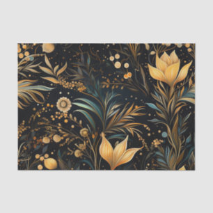 Papier Mousseline Un terrain de jeu de fleurs dorées et bleu-vert   