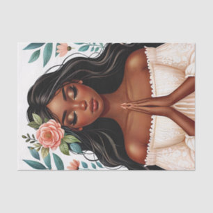 Papier Mousseline Une Américaine Africaine Priant Floral
