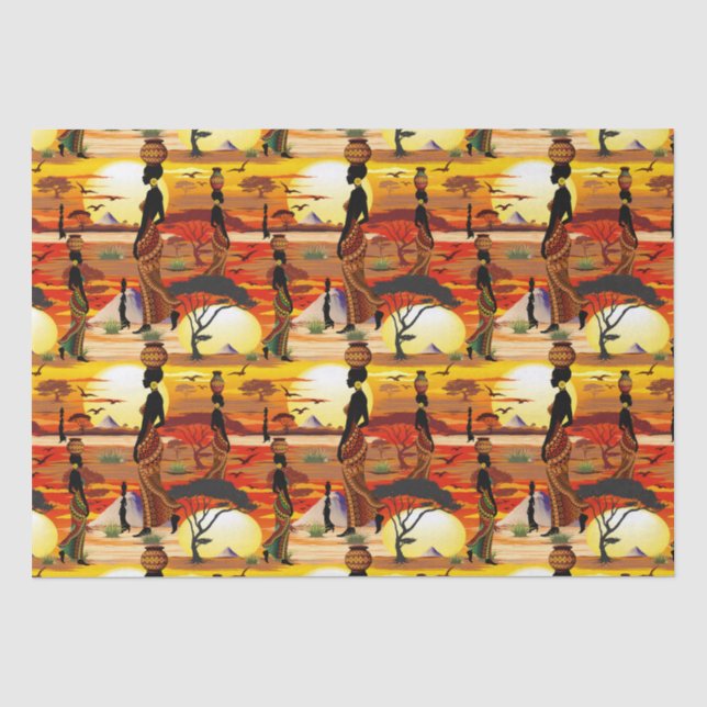Papier Mousseline Une belle femme africaine Silhouette sur les solei (Recto)
