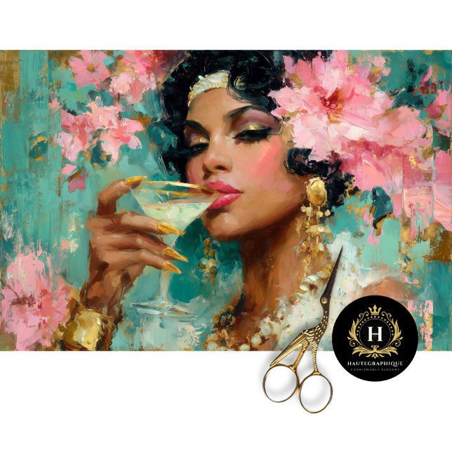 Papier Mousseline Une femme afro-américaine avec un Martini Decoupag (Créateur téléchargé)