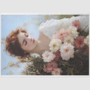 Papier Mousseline Une femme élégante avec des fleurs peignant le déc