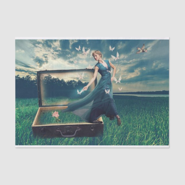 Papier Mousseline Une Femme Sortant Du Découpage (Recto)