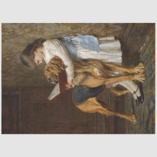 Papier Mousseline Une fille et son chien lisent du papier découpage (Recto)