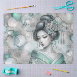 Papier Mousseline Une Geisha en Vert Série de Design #23