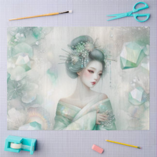 Papier Mousseline Une geisha en vert série de design #26