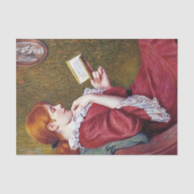 Papier Mousseline Une jeune femme aux cheveux rouges lisant un bon l (Recto)