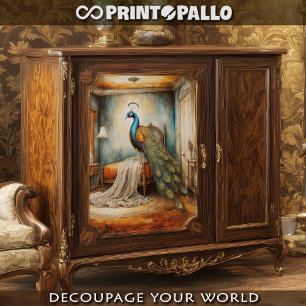 Papier Mousseline Une peinture surréaliste d'un paon dans un monde d