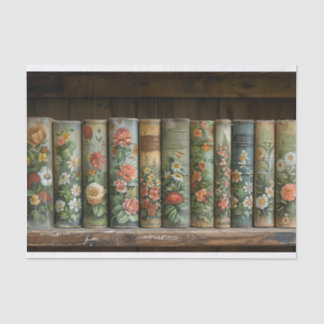 Papier Mousseline Une rangée d'anciens livres aux fleurs embellies
