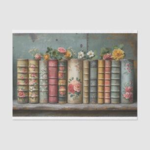 Papier Mousseline Une rangée d'anciens livres aux fleurs embellies