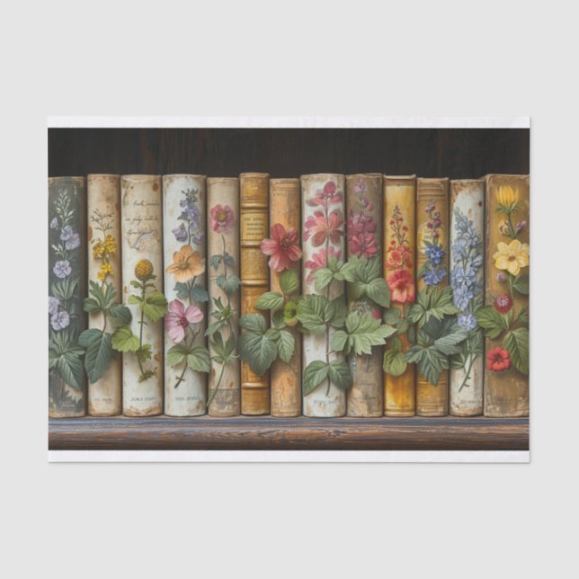 Papier Mousseline Une rangée de livres et de fleurs (Recto)