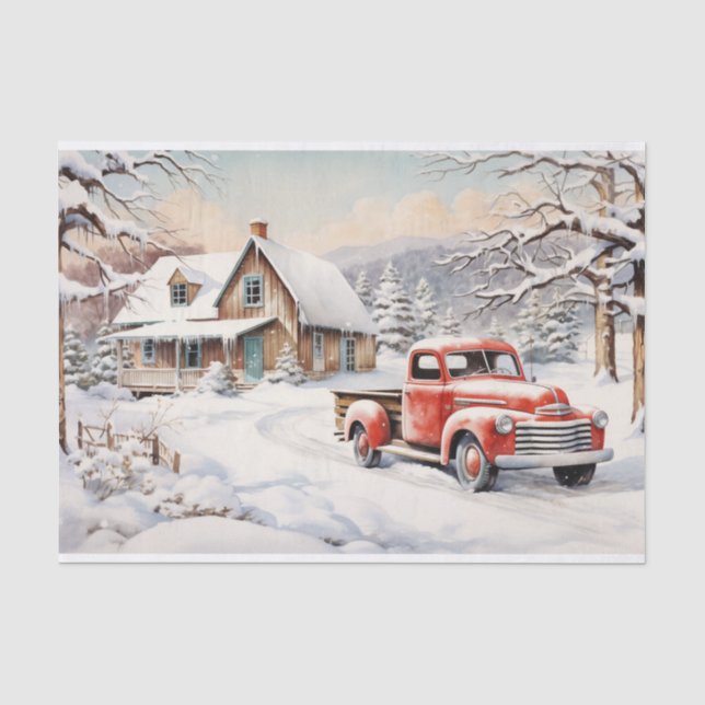 Papier Mousseline Une scène de Noël complète avec Camion Rouge (Recto)